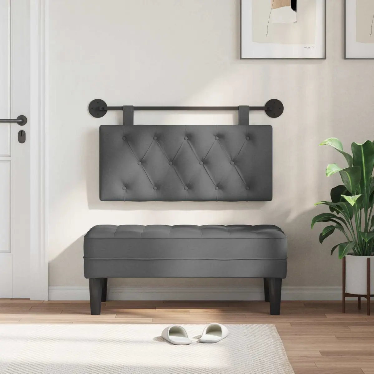 Grey Fabric Wall-Mounted Hanging Headboard