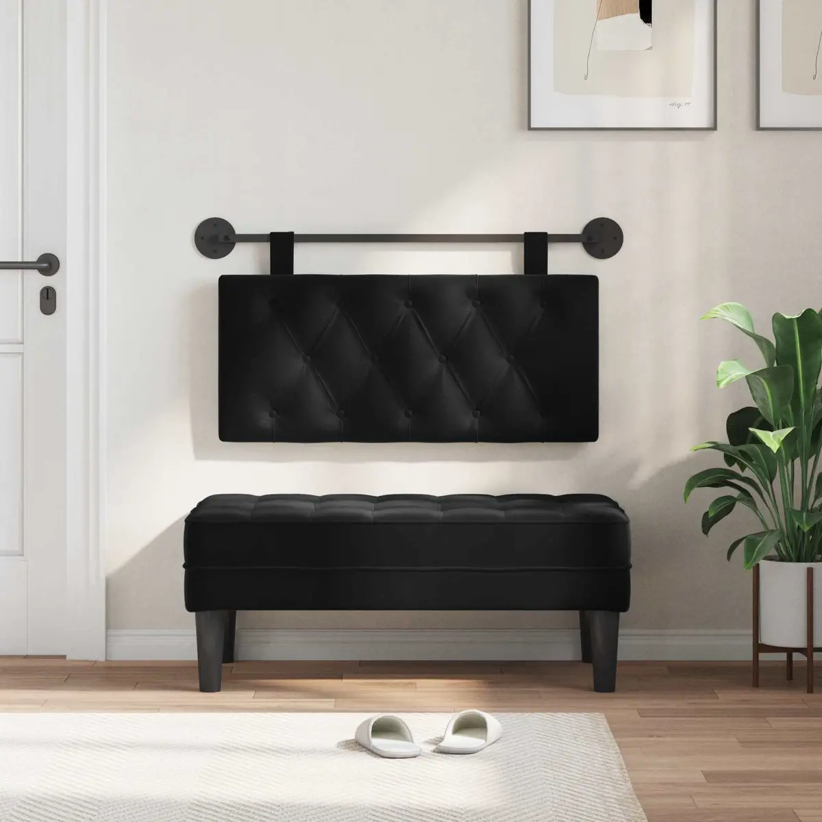 Velvet Hanging Headboard with Integrated LED Light