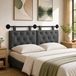 Stylish Grey Fabric Hanging Headboard for Wall Mounting