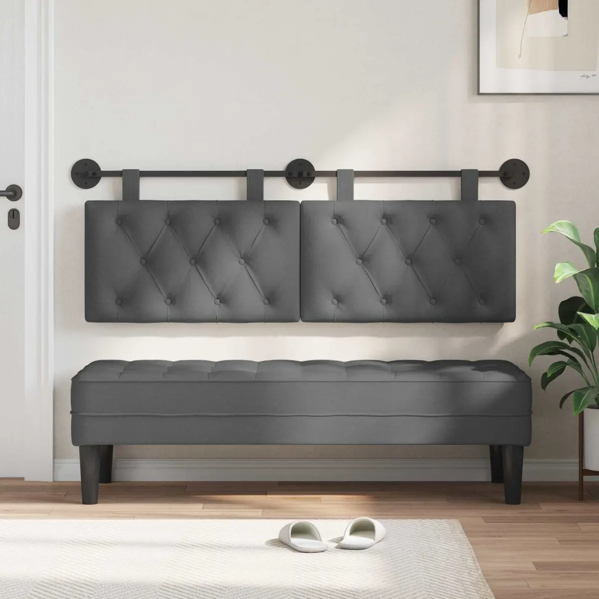 Grey Fabric Hanging Headboard for Wall Mounting
