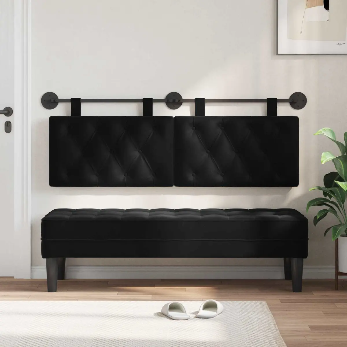Black Velvet Hanging Headboard with LED Light