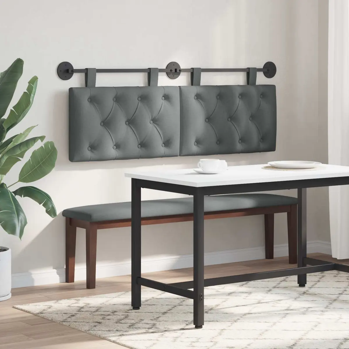 Hanging Headboard Fabric Dark Grey Wall-Mounted