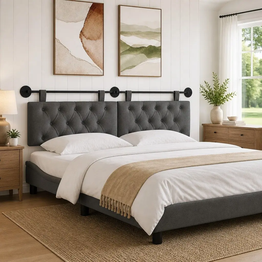 Grey Fabric Wall-Mounted Headboard