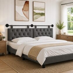 Hanging Headboard Wall-Mounted Grey Fabric Upholstered Bedroom Living Space