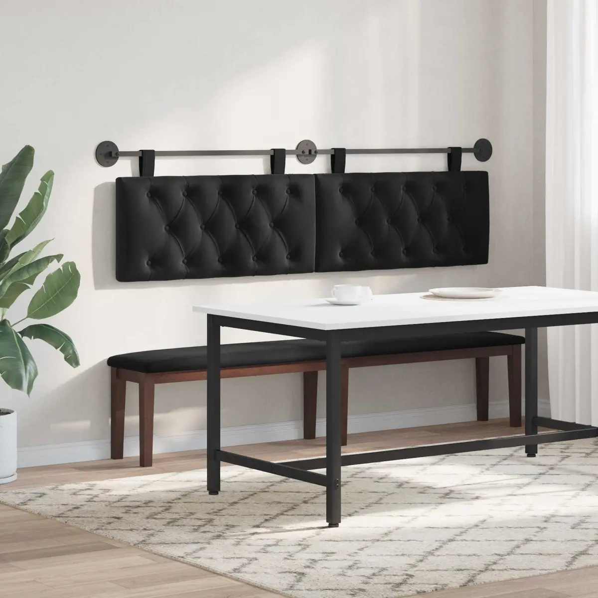 Black Velvet Wall-Mounted Headboard with LED Light