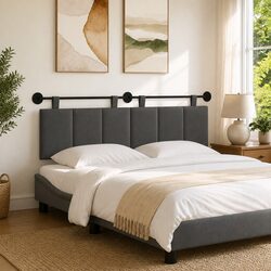 Stylish Grey Striped Upholstered Wall-Mounted Headboard