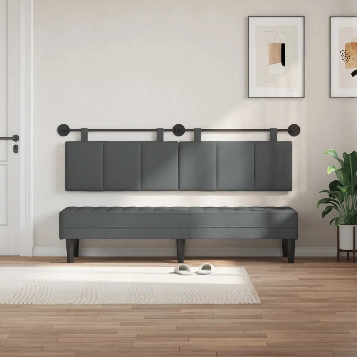 Upholstered Grey Fabric Wall-Mounted Headboard