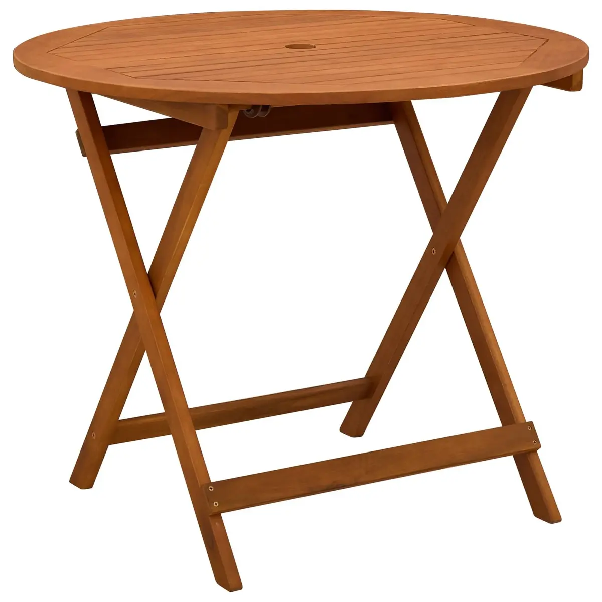 Round Brown Folding Garden Table in Solid Eucalyptus Wood
