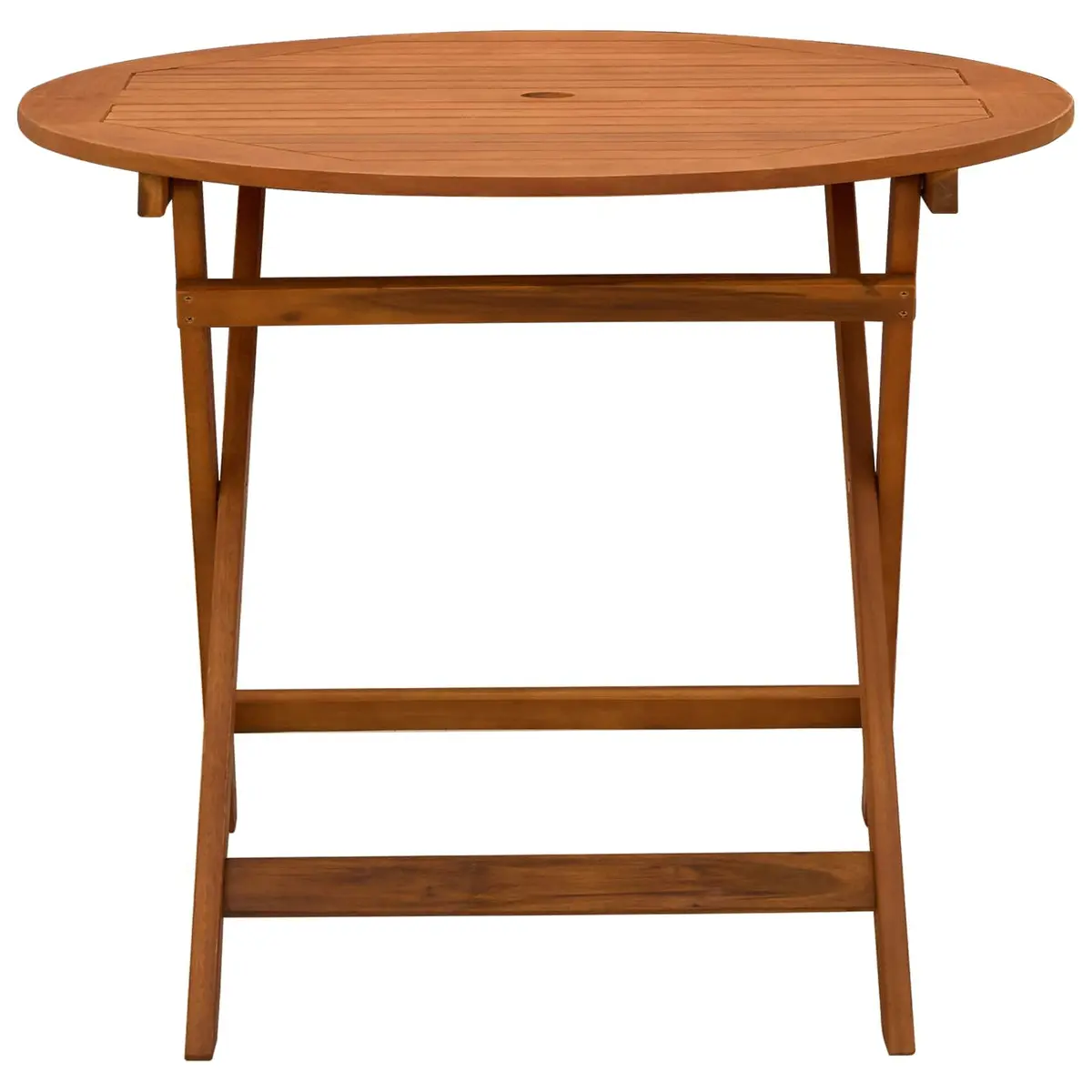 Round Brown Folding Garden Table in Solid Eucalyptus Wood