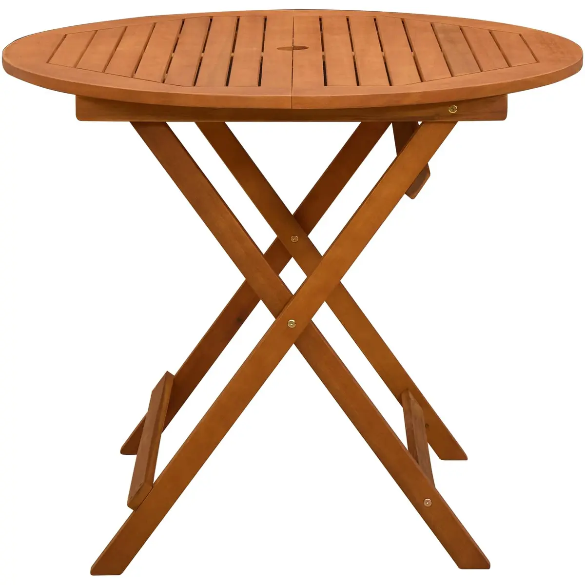 Round Brown Folding Garden Table in Solid Eucalyptus Wood