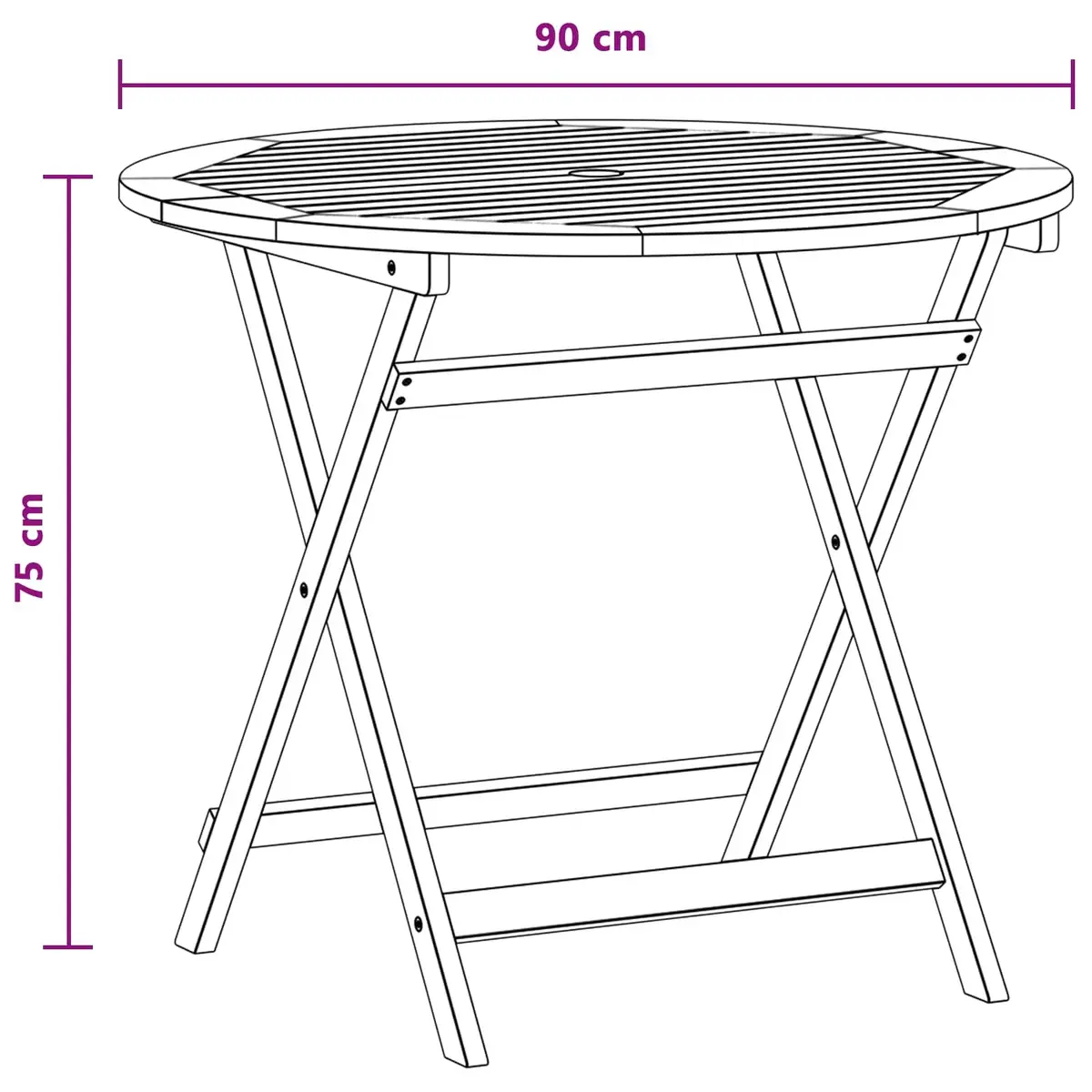 Round Brown Folding Garden Table in Solid Eucalyptus Wood