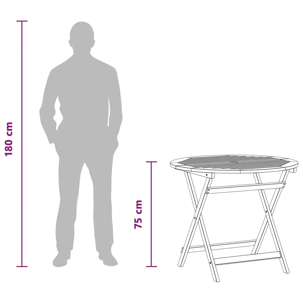 Round Brown Folding Garden Table in Solid Eucalyptus Wood