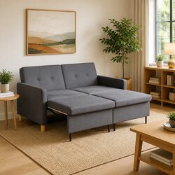 Modern Adjustable Backrest Pull Out Sofa Bed in Dark Grey