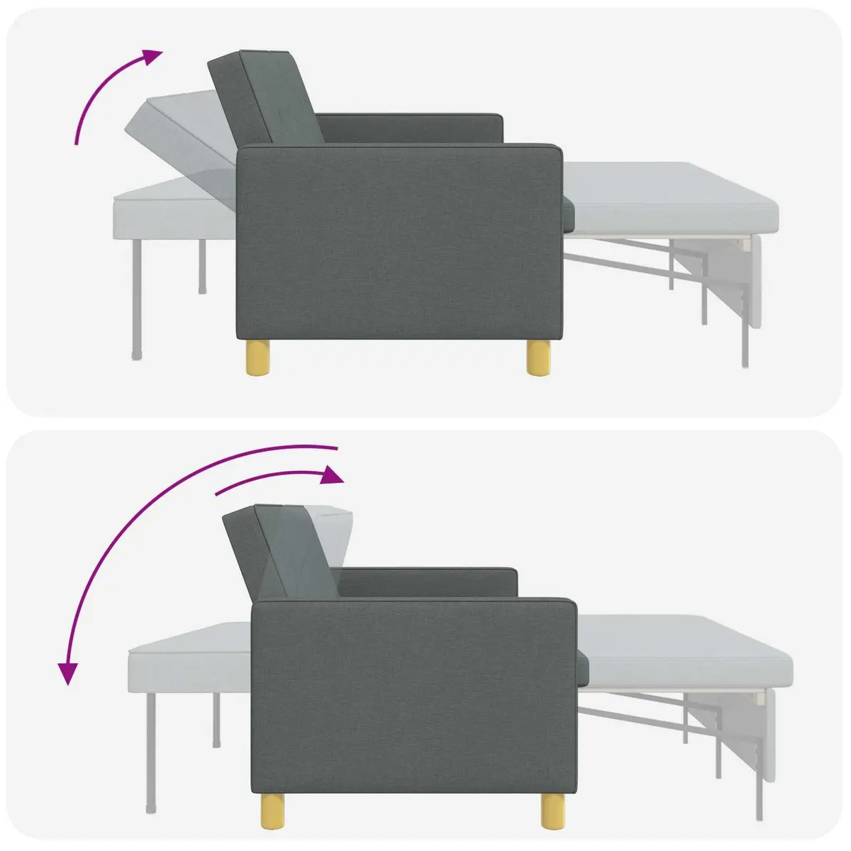 Adjustable Backrest Pull Out Sofa Bed in Dark Grey