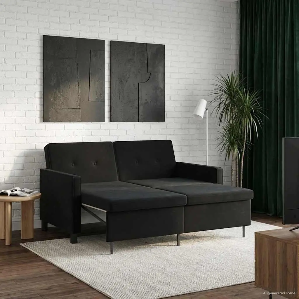 Black Fabric Sofa Bed with Adjustable Backrest