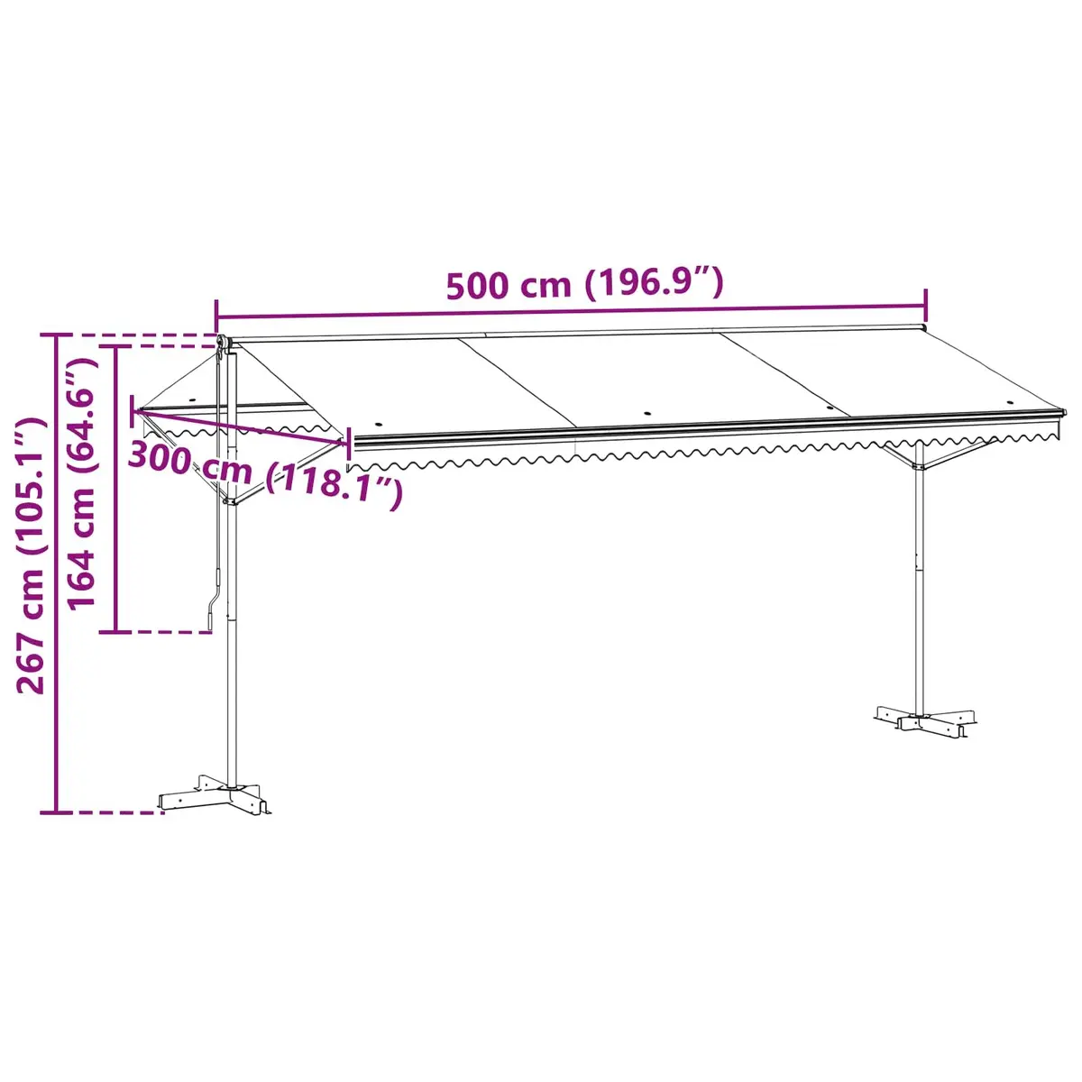 Free Standing Awning PU-coated Fabric 5 x 3 m Grey Powder-coated Steel