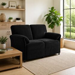 Contemporary Black Velvet 2-Seater Sofa with Metal Frame