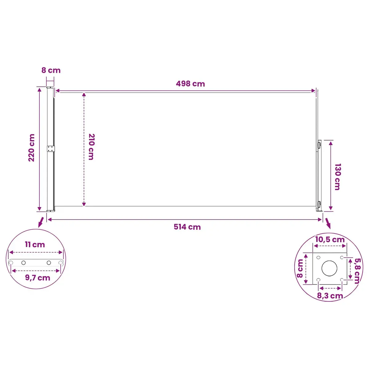 Retractable Side Awning Steel 220 x 500 cm Polyester Taupe