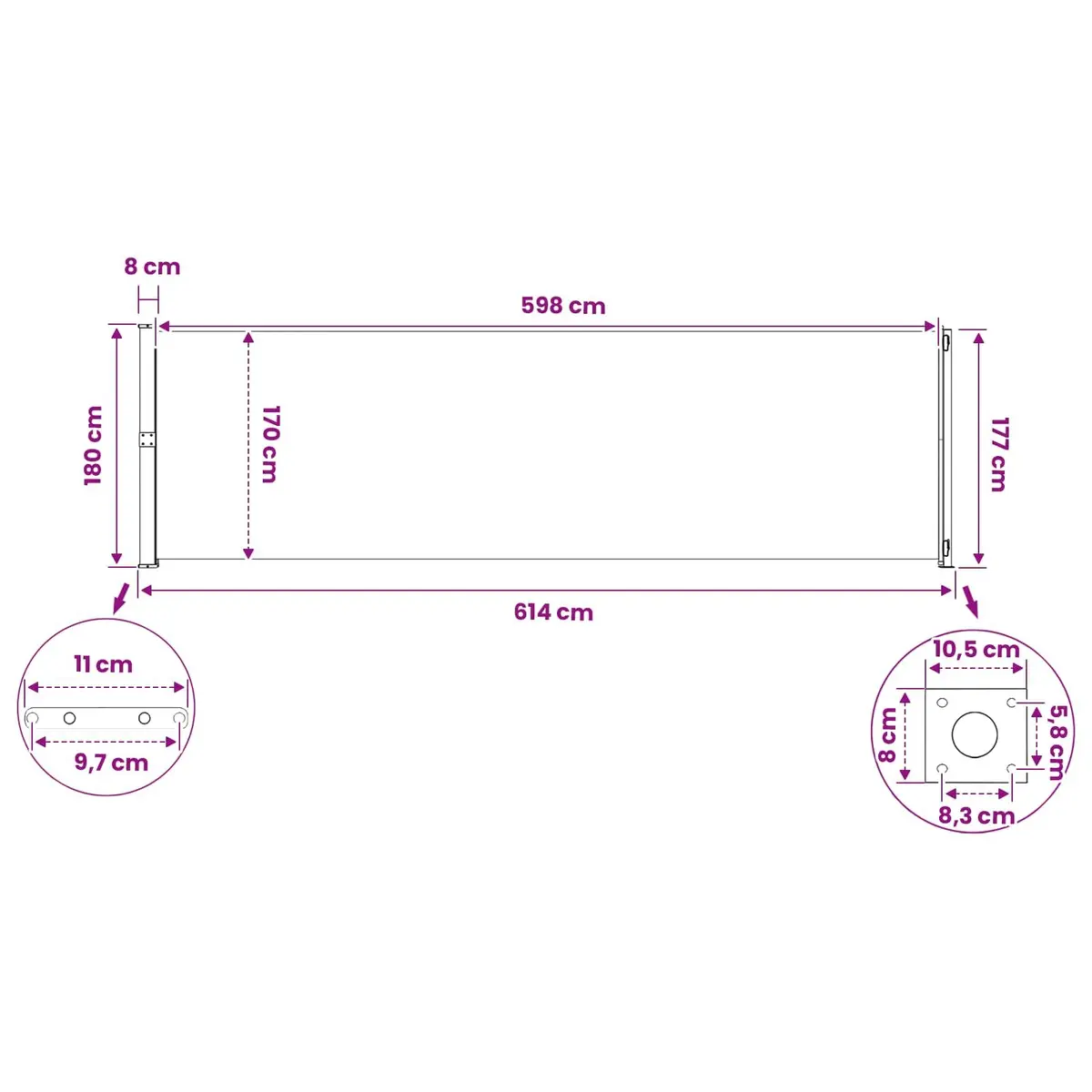 Retractable Side Awning 180 x 600 cm in Taupe