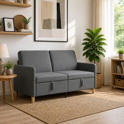 Modern Dark Grey Storage Sofa with Lift-Up Seat