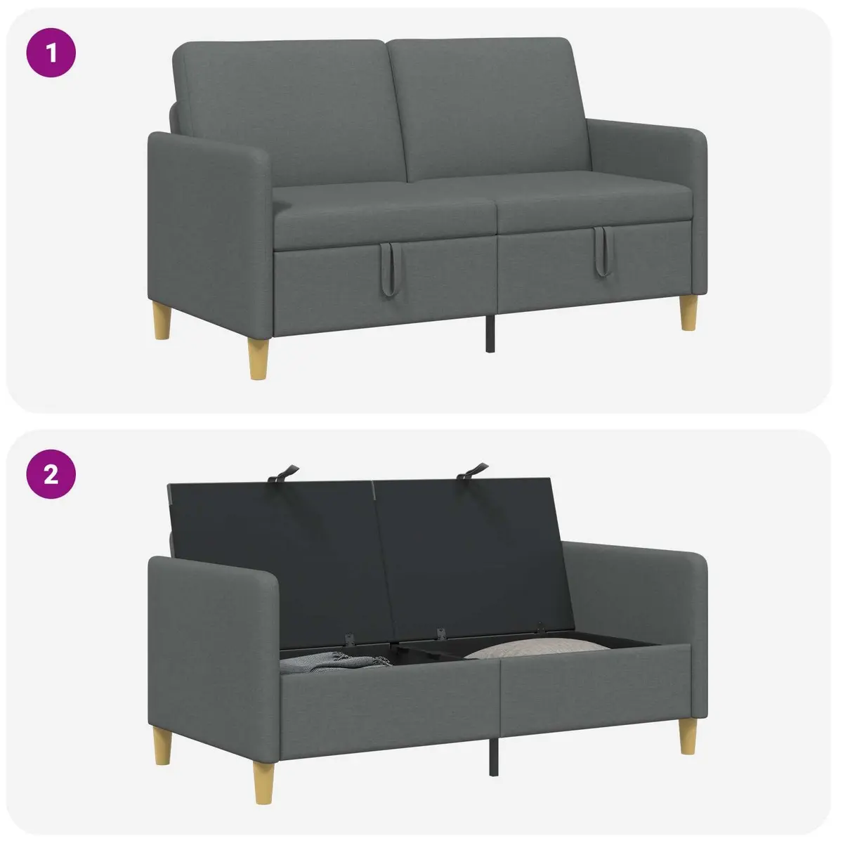 Storage Sofa Polyester 152cm Dark Grey