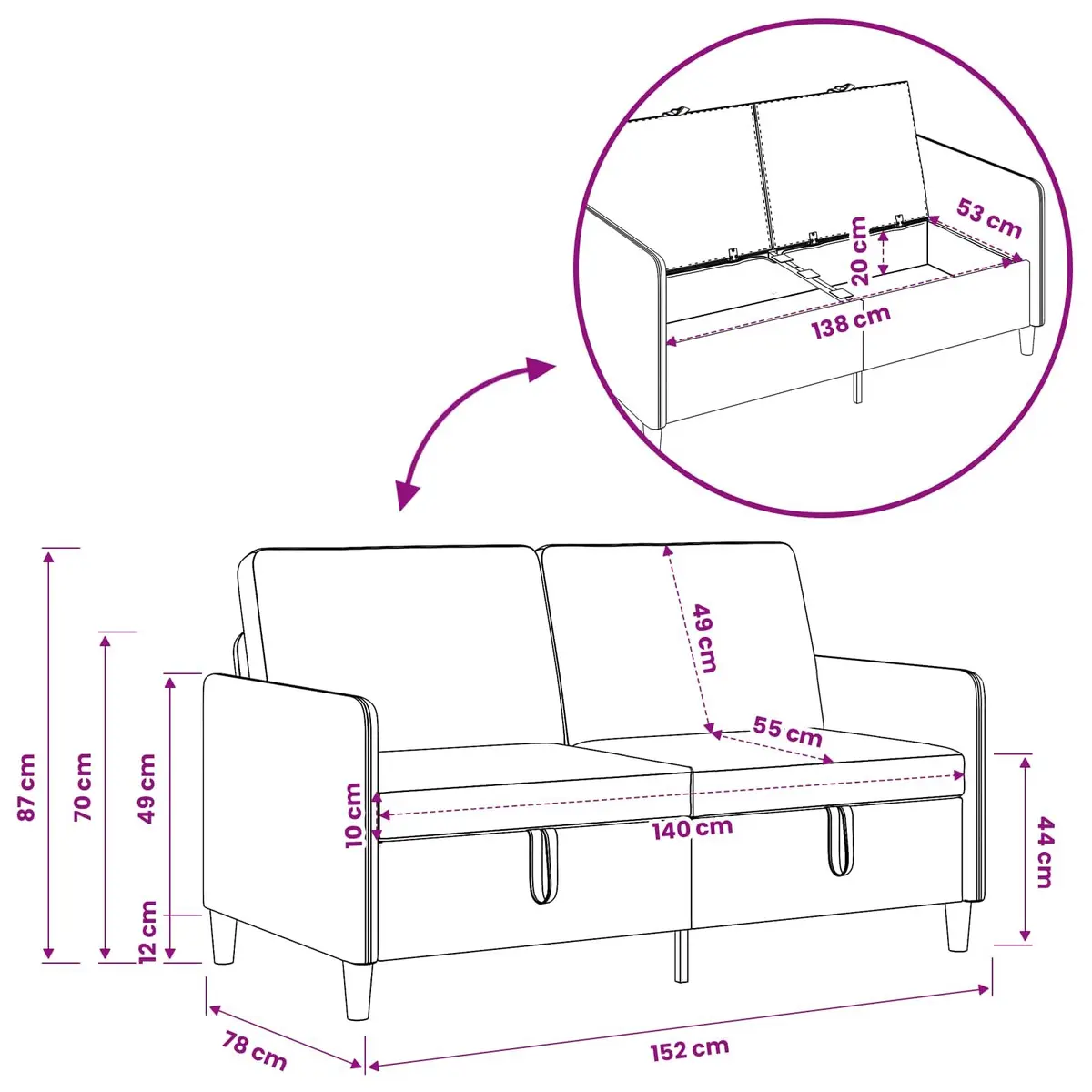 Storage Sofa Polyester 152cm Dark Grey