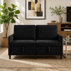 Stylish Black Sofa with Lift-Up Storage for Living Room