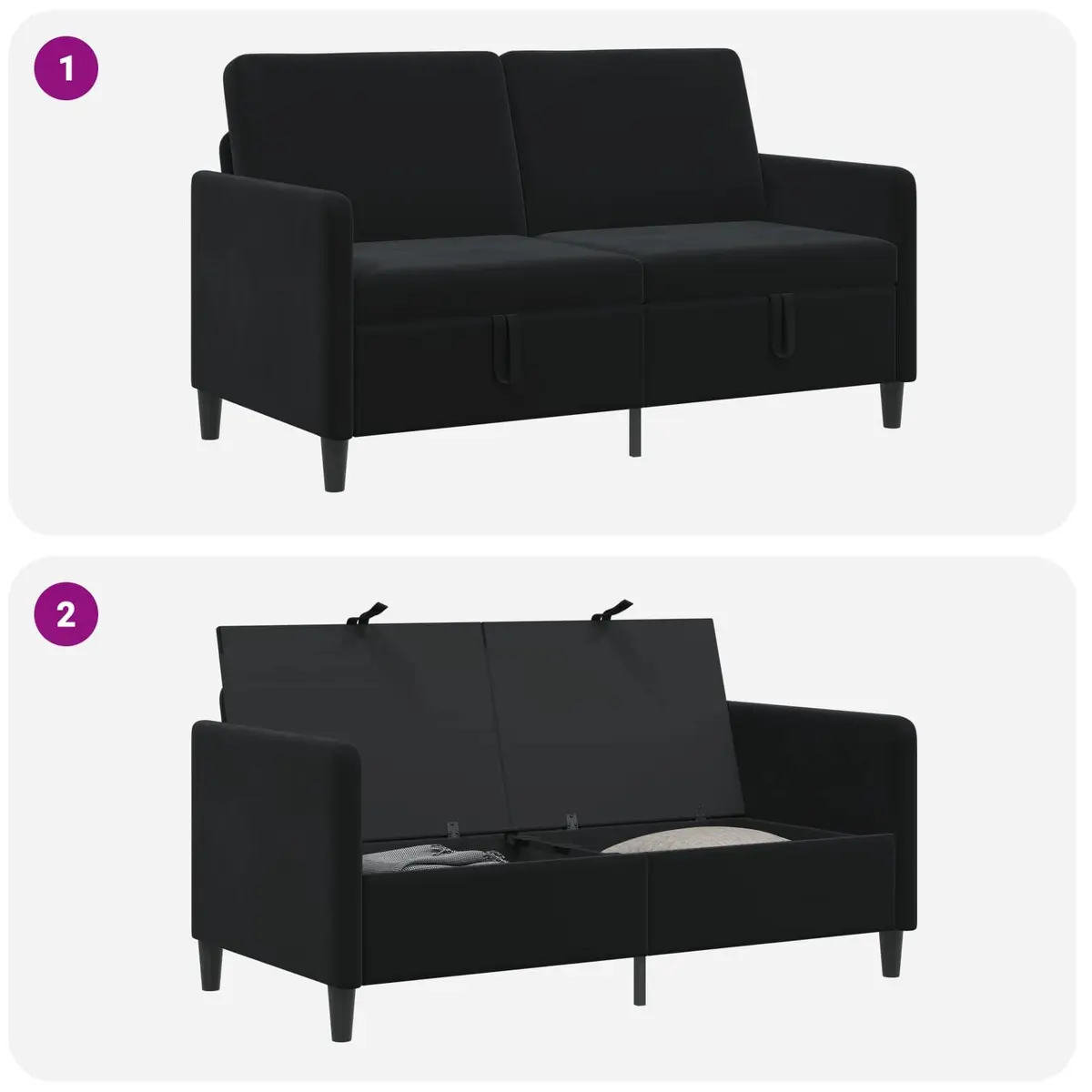 Black Sofa with Lift-Up Storage for Living Room
