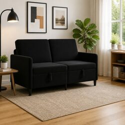 Black Modern Sofa with Lift-Up Storage for Living Room