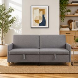 Durable Dark Grey Storage Sofa with Lift-Up Seat