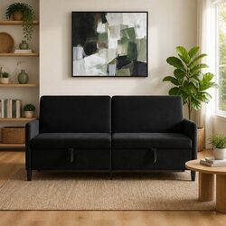 Modern Black Storage Sofa with Lift-Up Seat Design