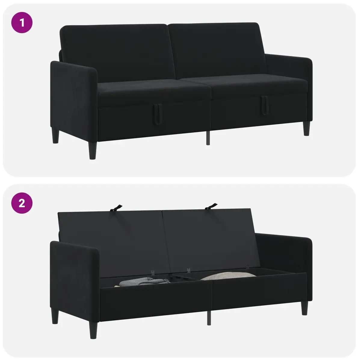 Storage Sofa Black Modern Lift-Up Seat Design Living Room Furniture 192x78x87cm