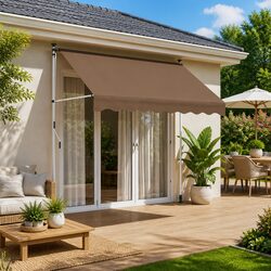 350 cm Manual Retractable Awning for Garden Shade - Taupe