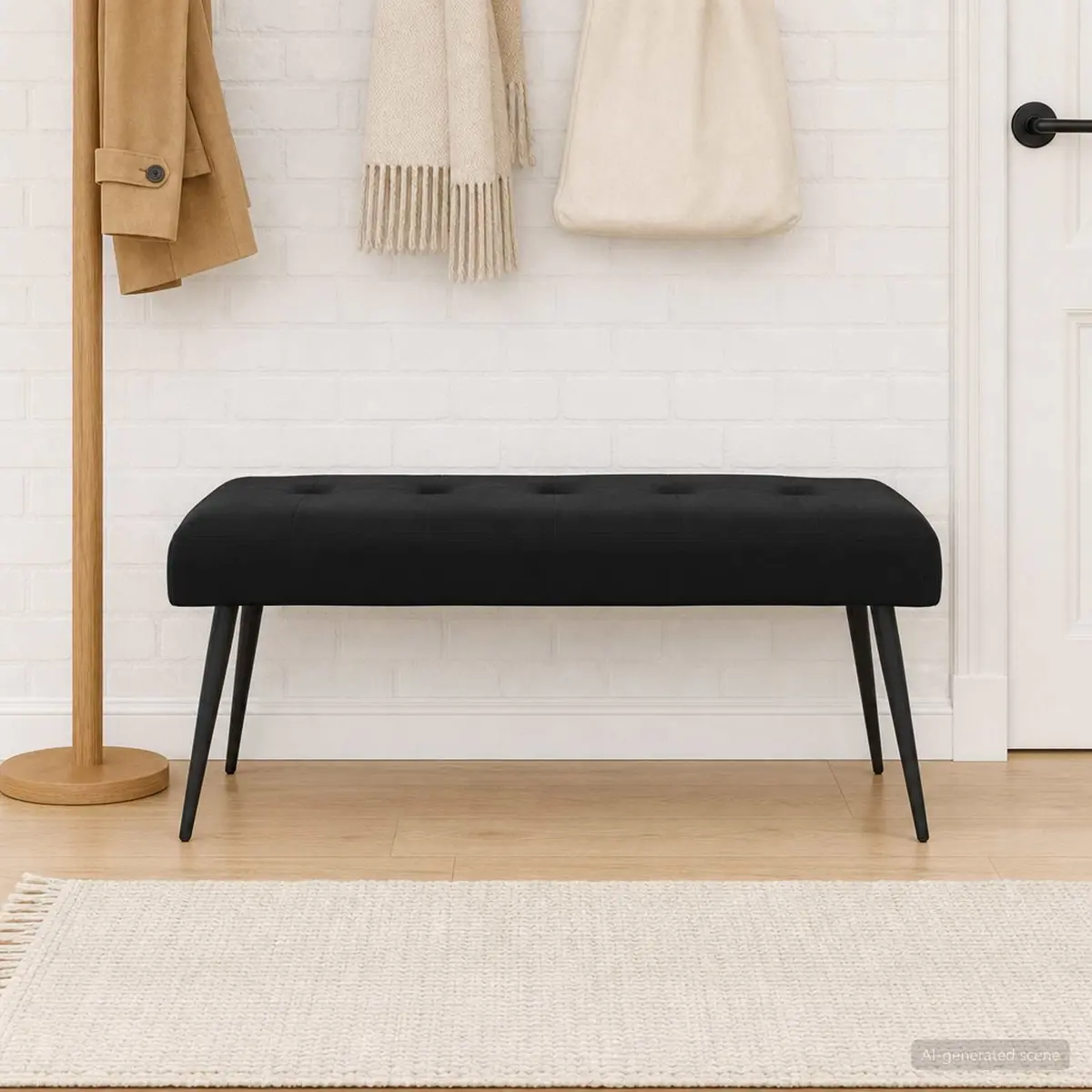 Button Tufted Bench Velvet Black Indoor Furniture 110 x 40 x 46 cm