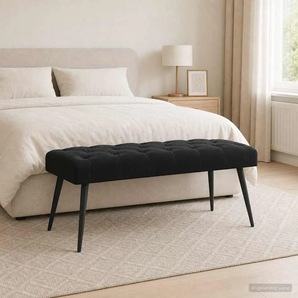 Button Tufted Velvet Bench with Foam Cushion