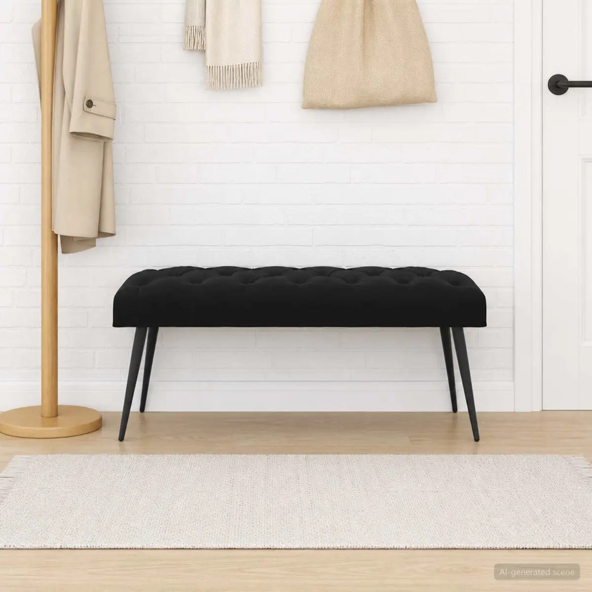 Button Tufted Velvet Bench with Foam Cushion