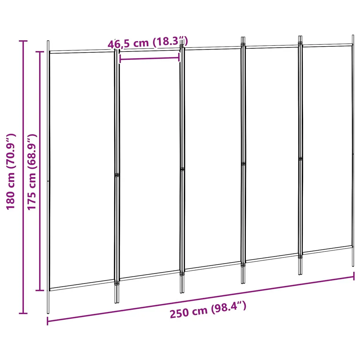 5-Panel Room Divider Polyester 250 x 180 cm Beige Fabric