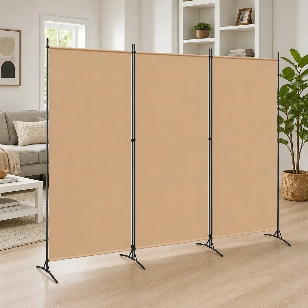 3-Panel Beige Folding Room Divider 260 x 180 cm