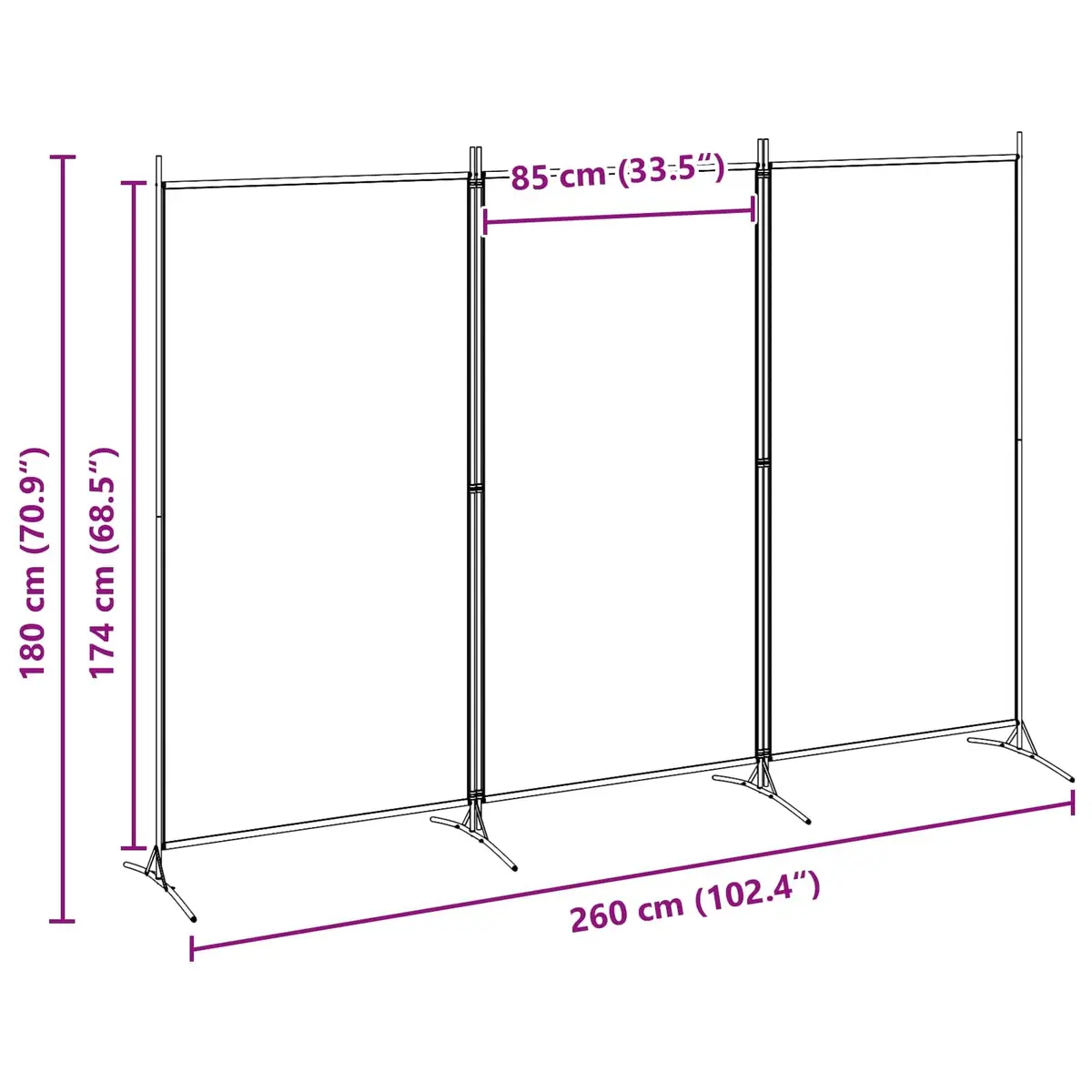 Room Divider Polyester 260 x 180 cm Beige 3-Panel Folding Privacy Screen