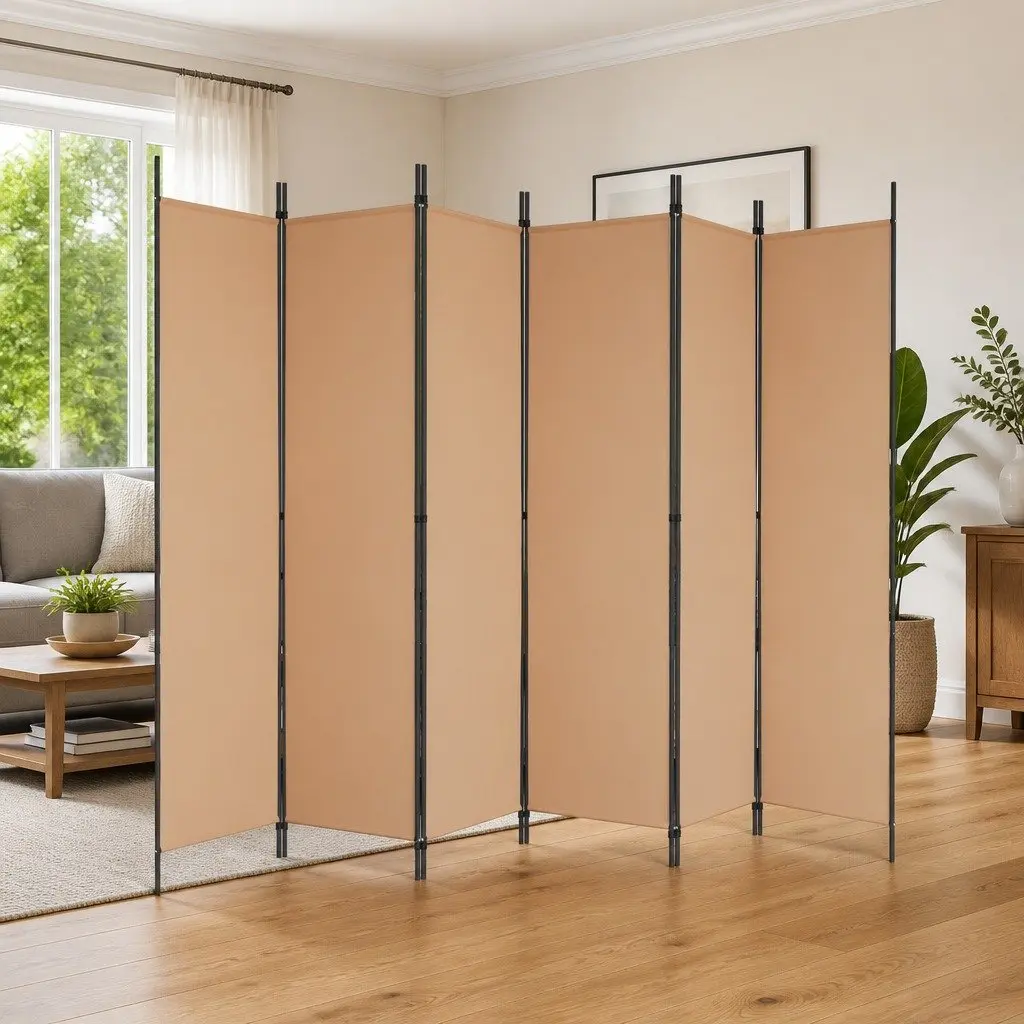 Beige 6-Panel Folding Screen Room Divider 300x200cm