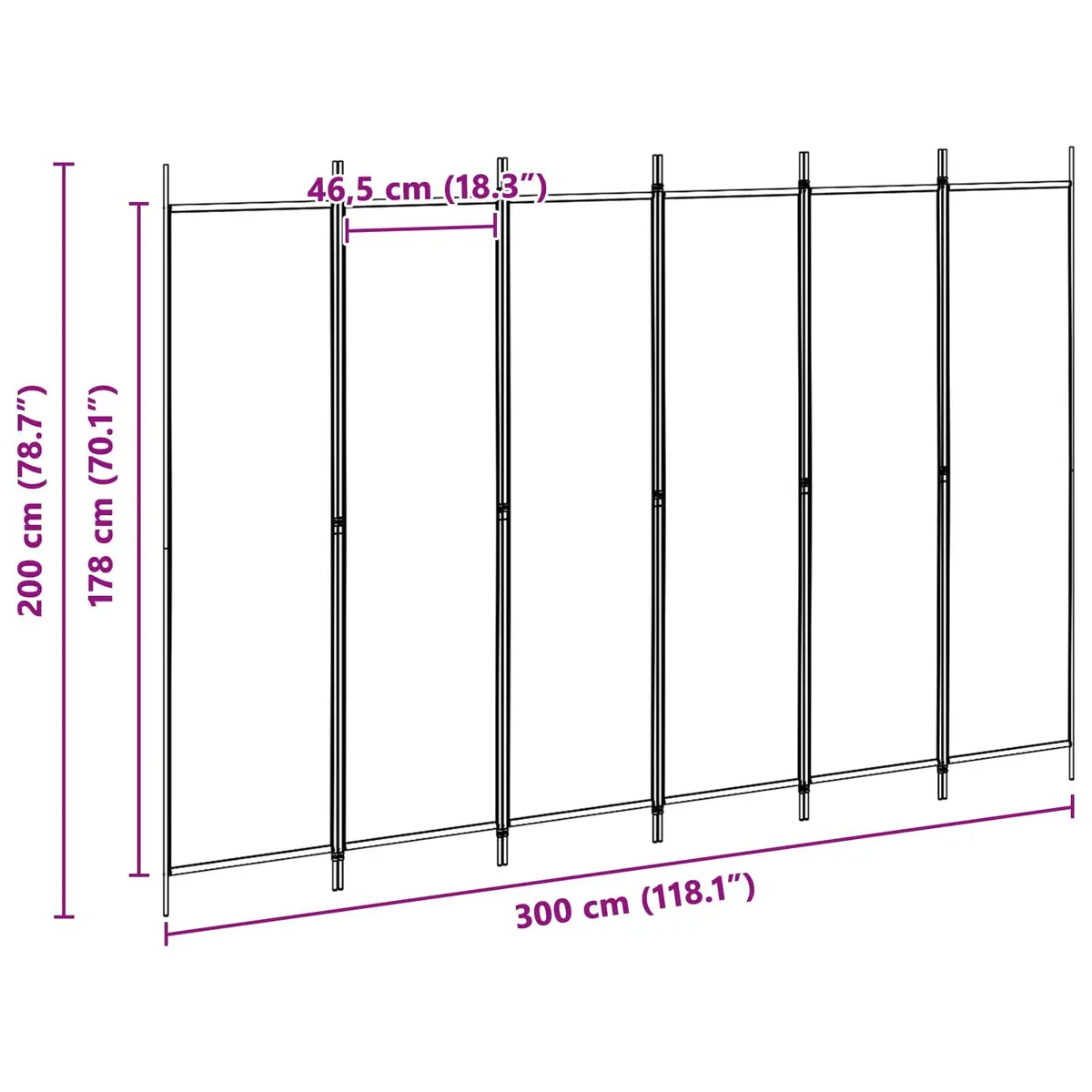 Beige 6-Panel Folding Screen Room Divider 300x200cm