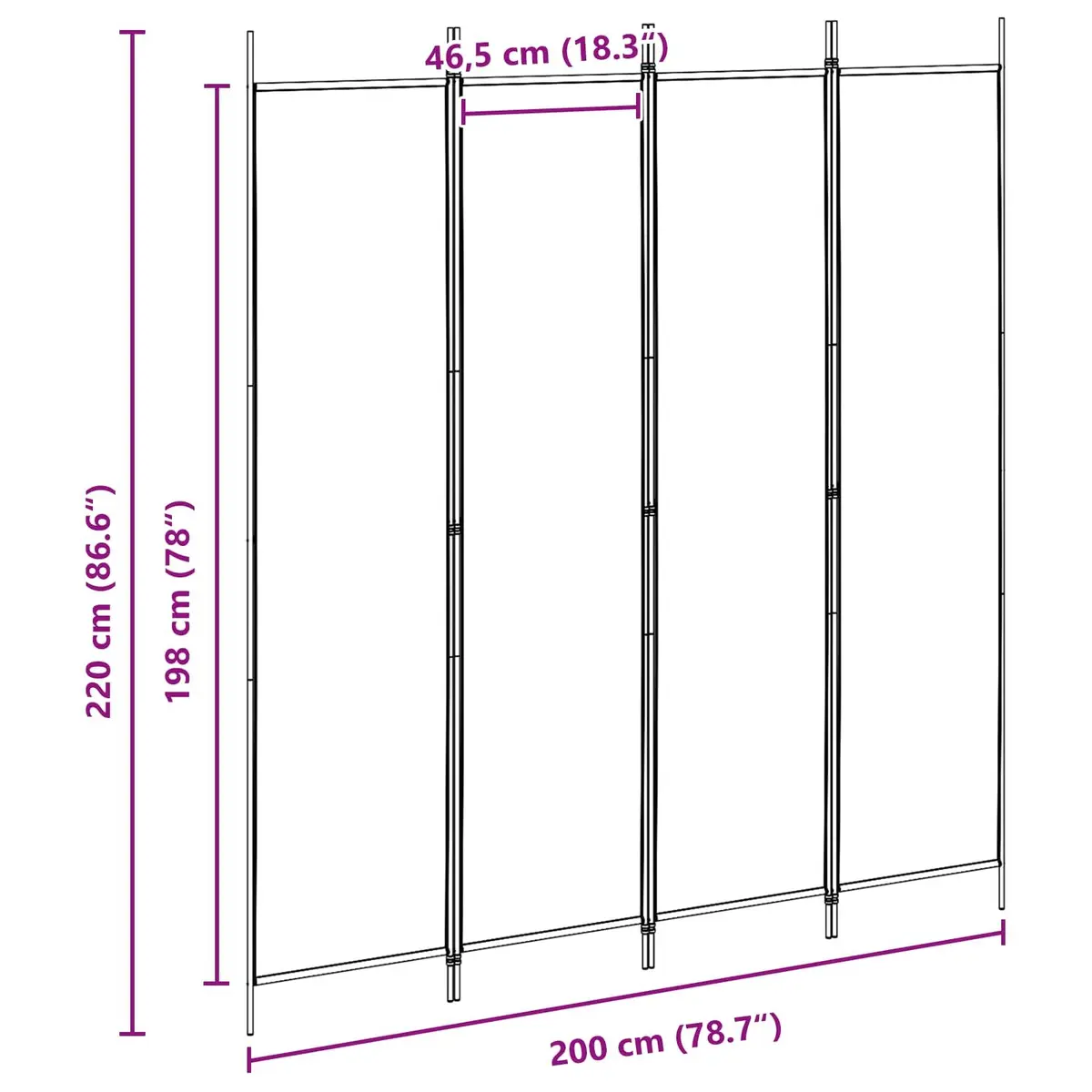 4-Panel Room Divider Polyester Fabric 200x220cm Beige
