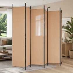 Beige 6-Panel Folding Screen for Enhanced Privacy