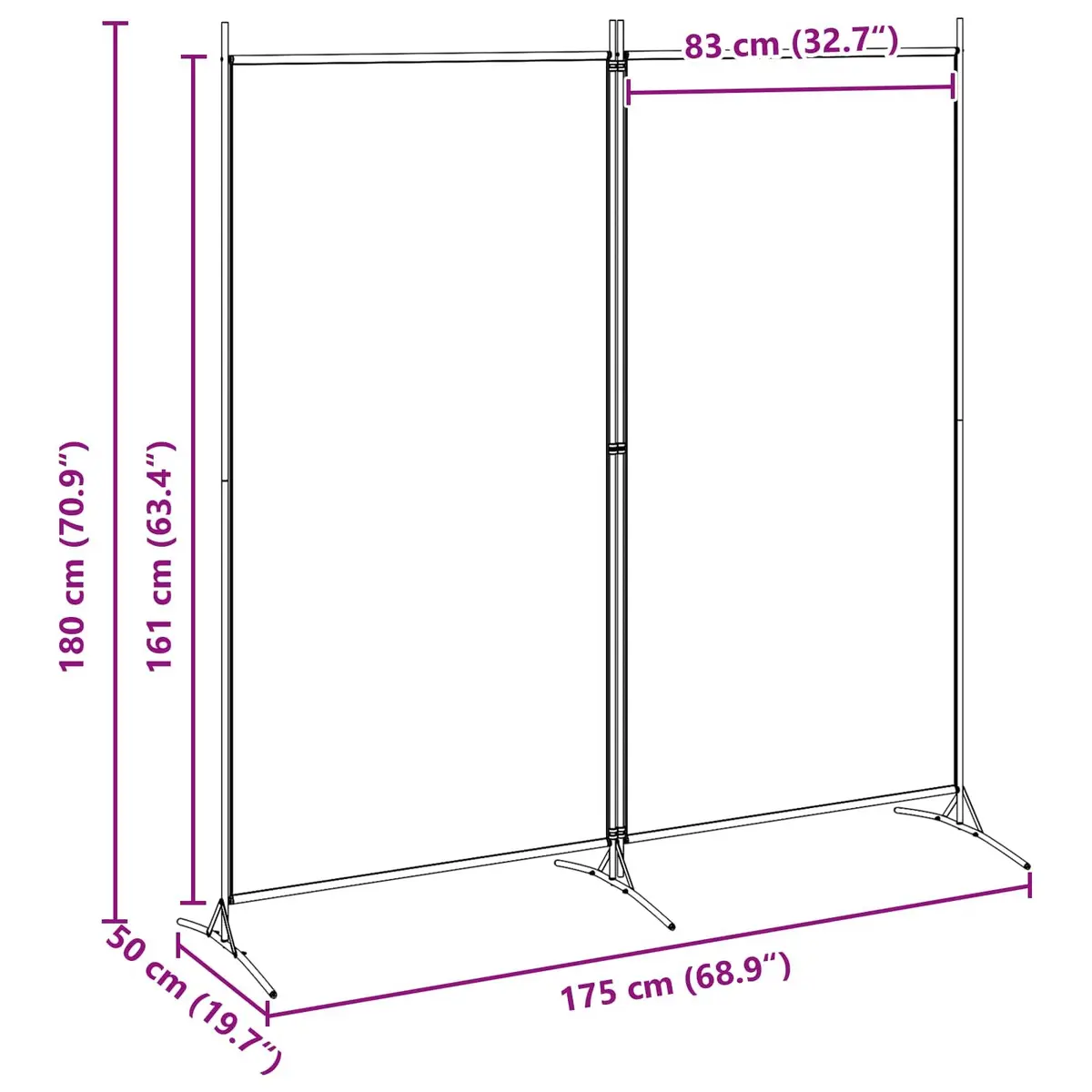 Beige 2-Panel Folding Privacy Screen for Indoor Spaces