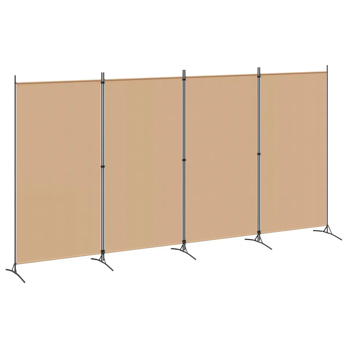 Beige Folding Privacy Screen with 4 Panels and Steel Frame