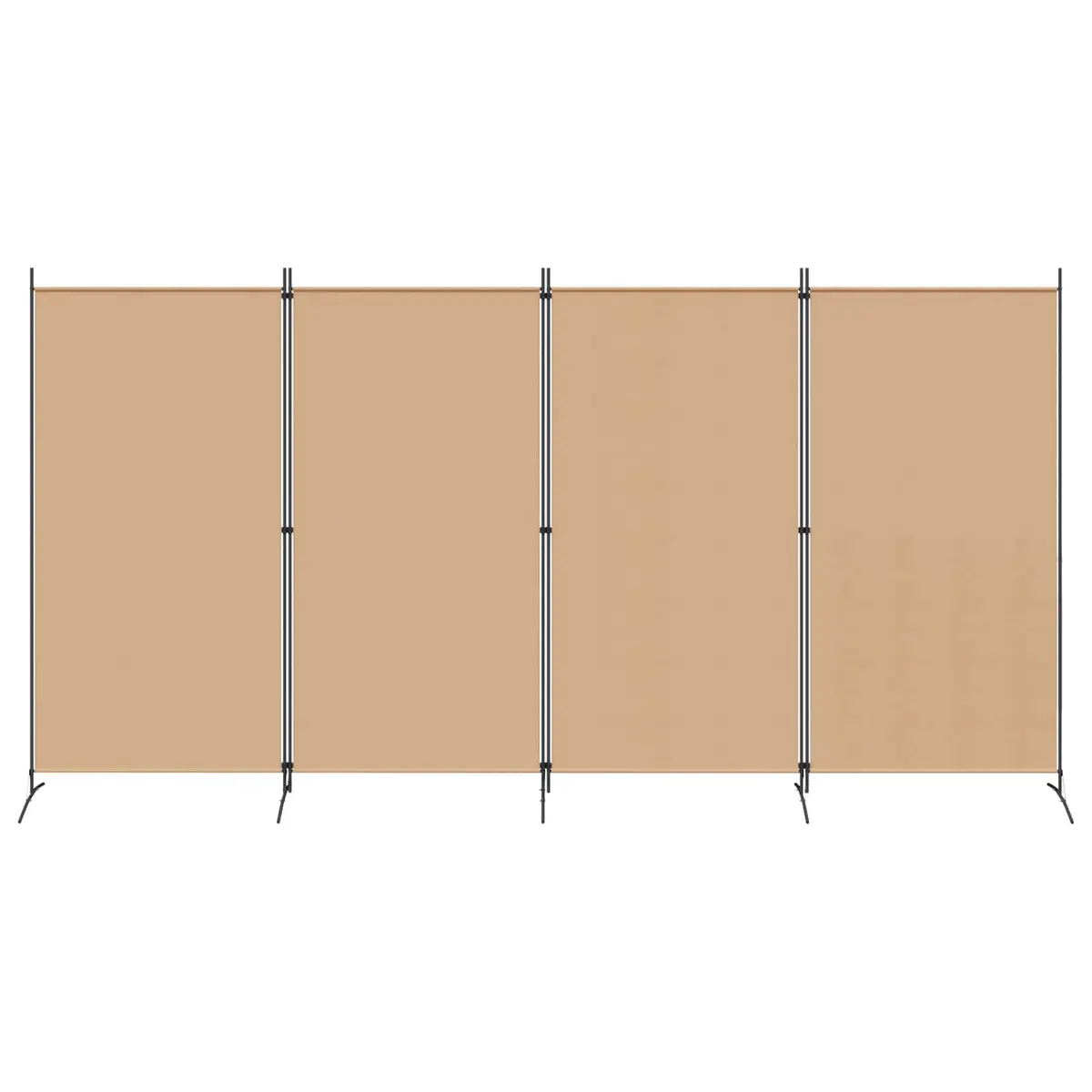 Beige Folding Privacy Screen with 4 Panels and Steel Frame