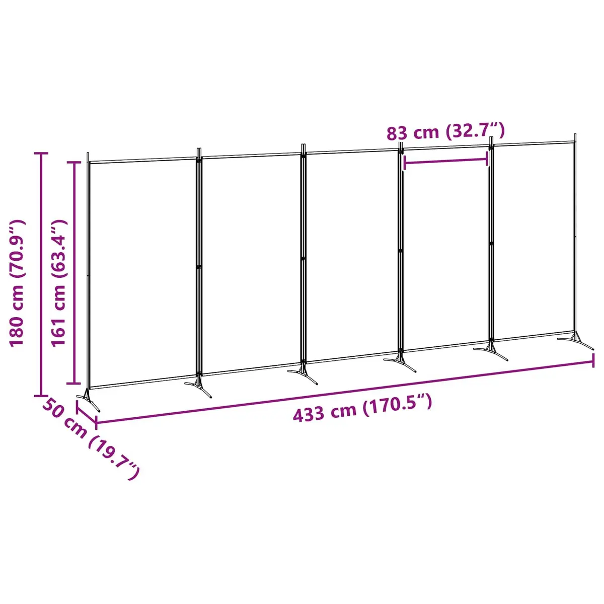 5-Panel Room Divider Beige Foldable Privacy Screen Indoor Space Partition