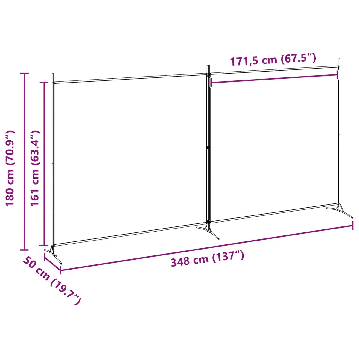 Beige 2-Panel Folding Room Divider with Sturdy Frame