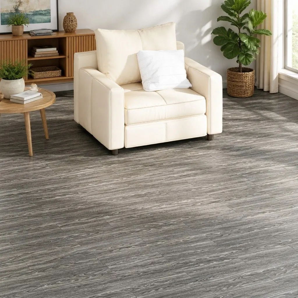 Self-Adhesive PVC Flooring Planks, Dark Grey, 36 pcs