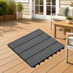 Decking Tile 11 Pcs Grey 30x30cm Square Interlocking Outdoor Garden Patio Floor